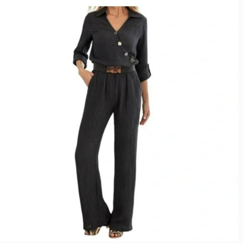 Soft Surroundings Canne jumpsuit gauze black